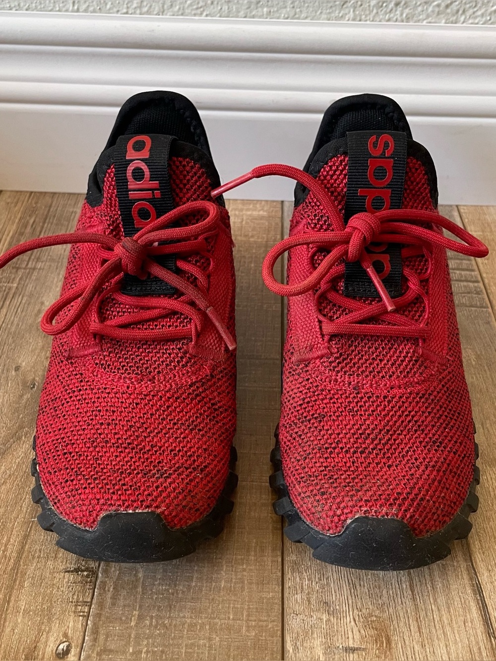 Adidas Kaptir Kids Shoes Youth Size 2 Red Black Athletic Running Sneakers